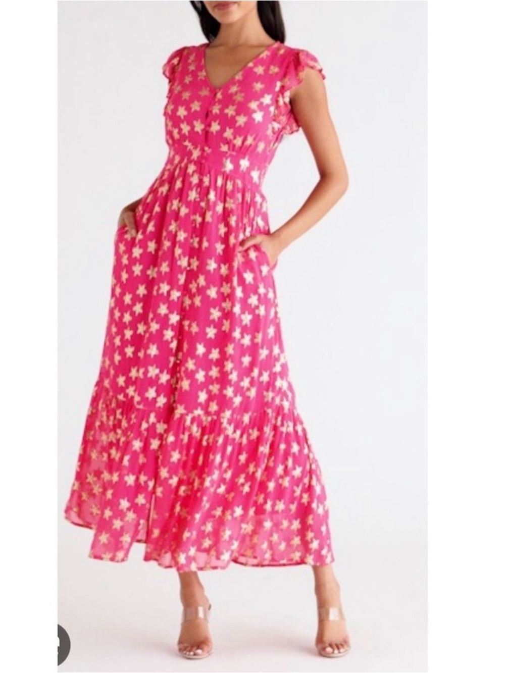 Ciebon Loxi Metallic Star Print Maxi Dress Large